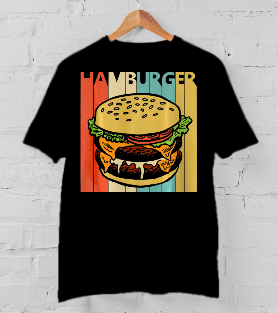 Vintage Retro Hamburger Rainbow Stripe Background T-Shirt