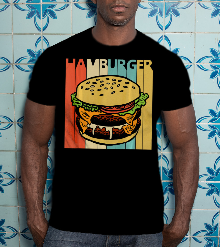 Vintage Retro Hamburger Rainbow Stripe Background T-Shirt