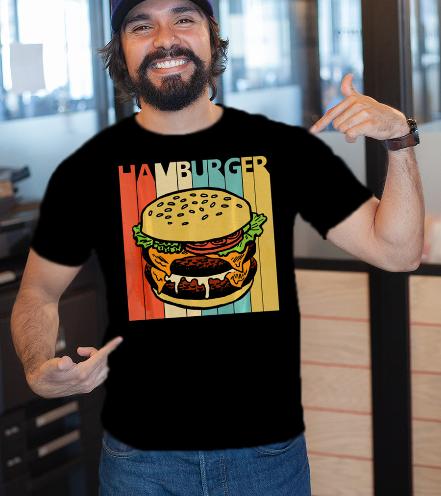 Vintage Retro Hamburger Rainbow Stripe Background T-Shirt