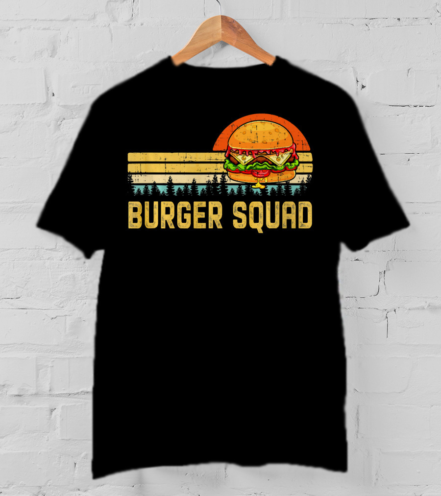 Burger Squad Retro Sunset Cheeseburger Foodie Lover T-Shirt