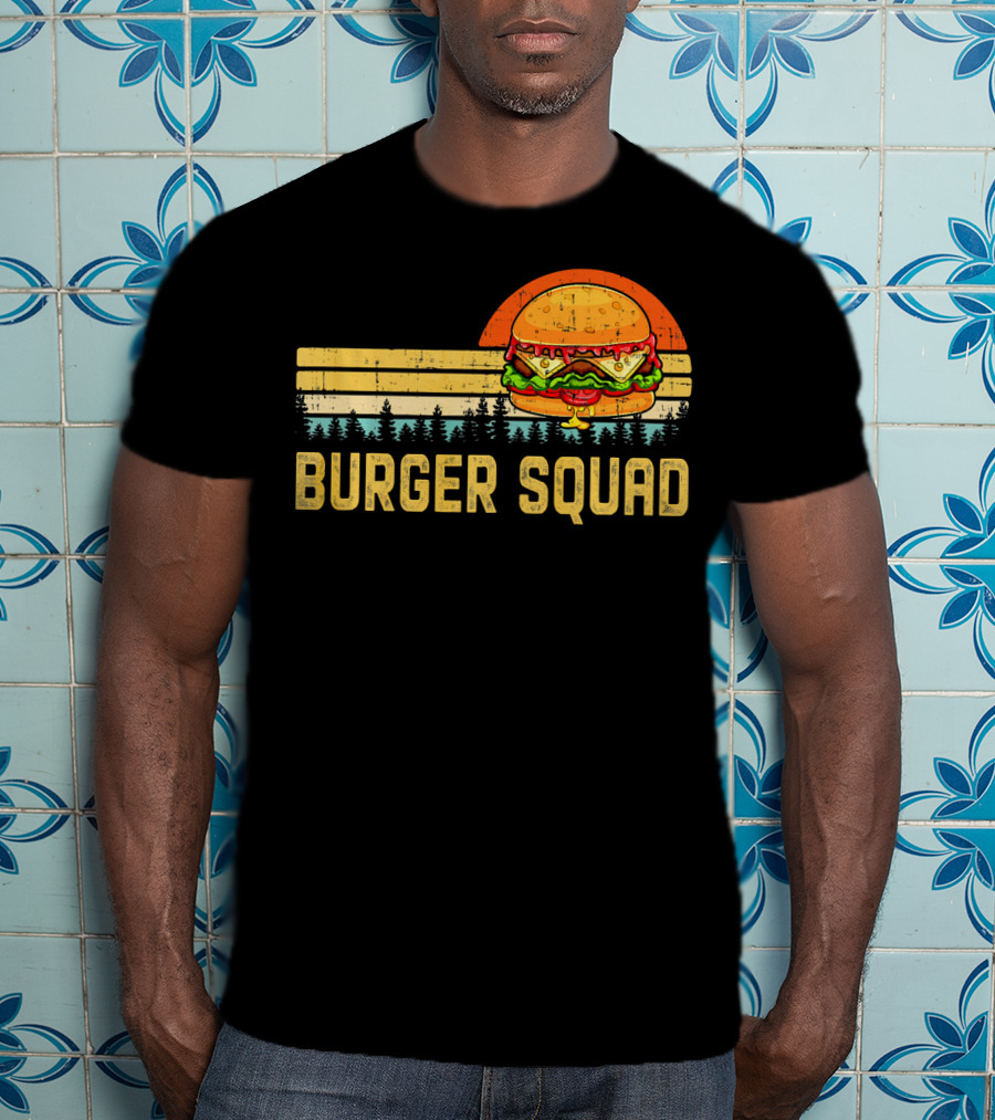Burger Squad Retro Sunset Cheeseburger Foodie Lover T-Shirt