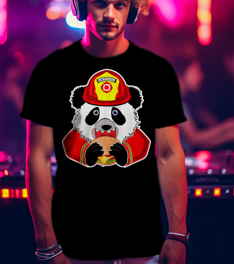 Firefighter Panda Enjoys Burger Delight T-Shirt