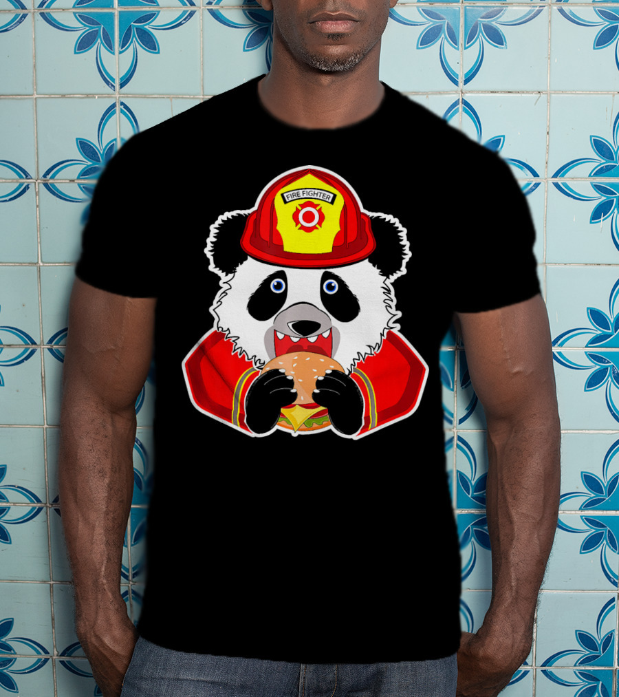 Firefighter Panda Enjoys Burger Delight T-Shirt