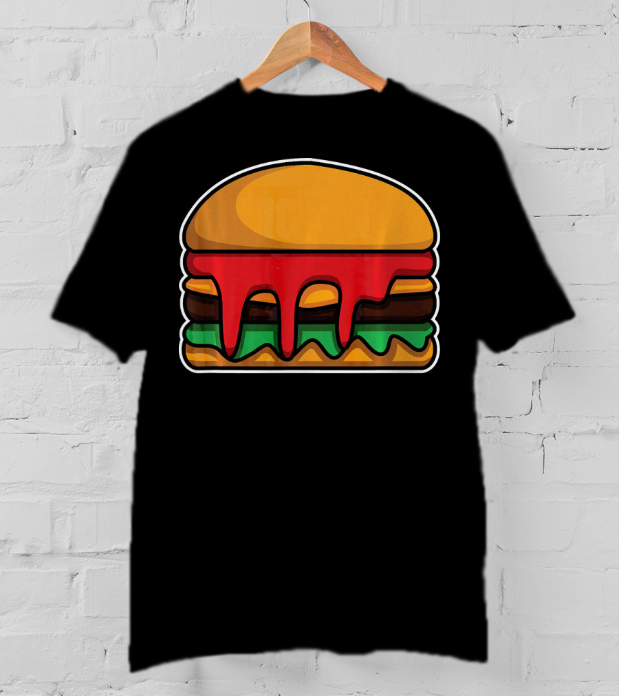 Cool Cute Hamburger Dripping Cheese Ketchup T-Shirt