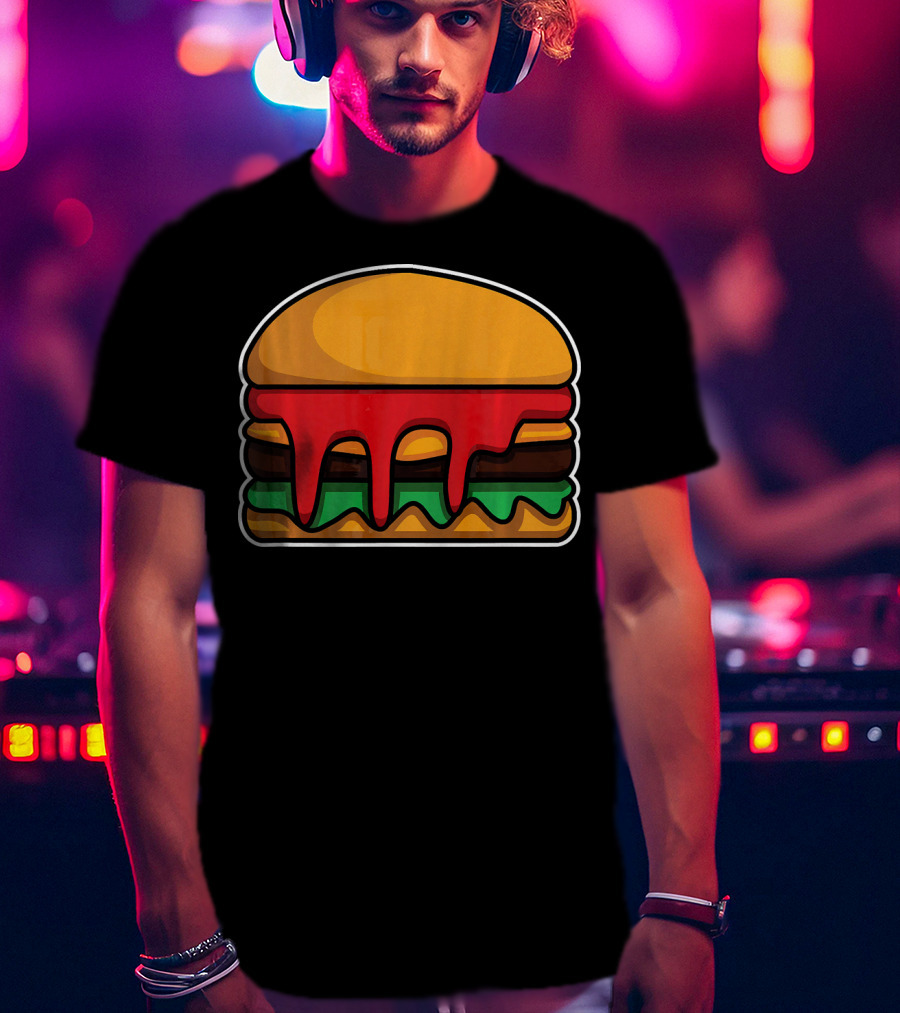 Cool Cute Hamburger Dripping Cheese Ketchup T-Shirt