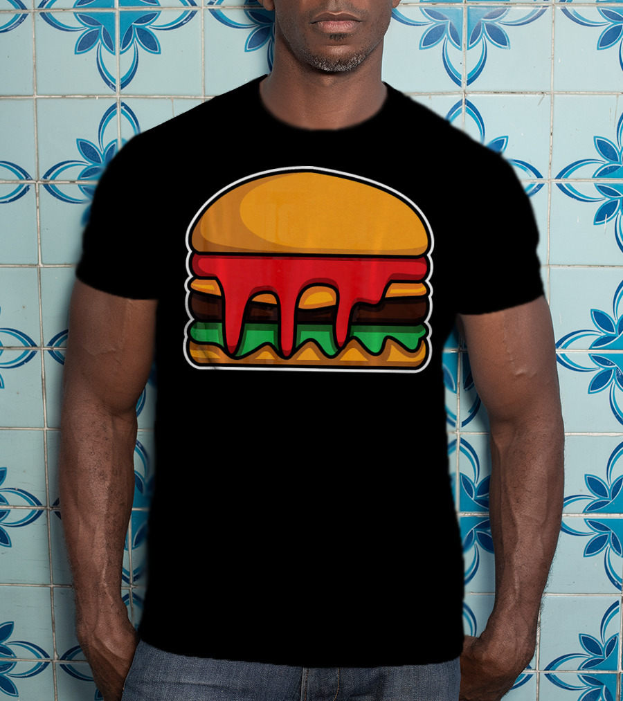 Cool Cute Hamburger Dripping Cheese Ketchup T-Shirt