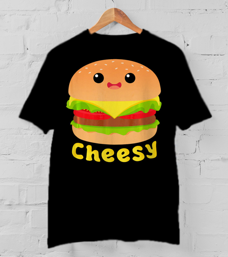 Cheesy Cute Funny Cheese Burger Food Pun Adorable Smiling Burger T-Shirt