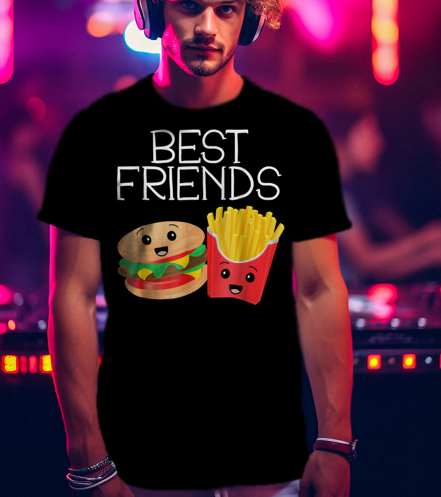 Best Friends Burger And French Fries Happy Faces T-Shirt