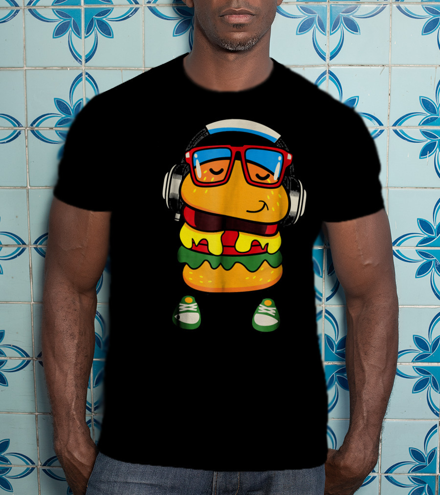 Dancing Hamburger With Headphones And Glasses T-Shirt