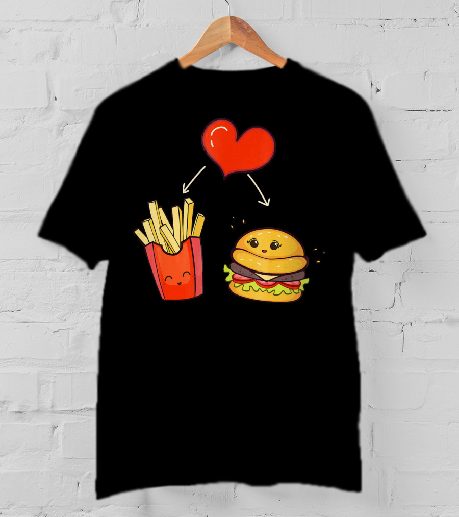 Burger Fries Kids Kawaii Heart Cute Food Lovers T-Shirt