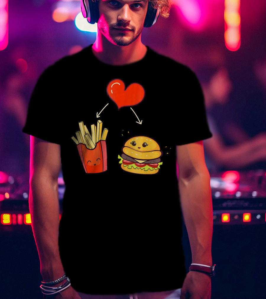 Burger Fries Kids Kawaii Heart Cute Food Lovers T-Shirt