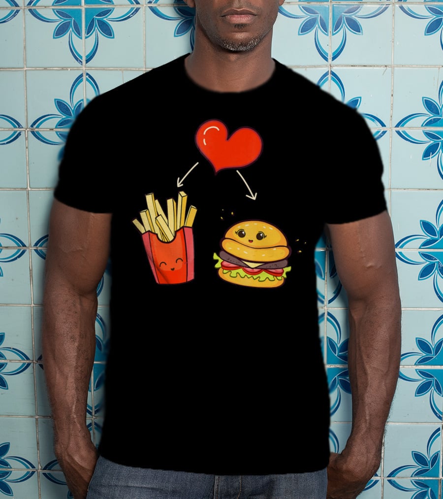 Burger Fries Kids Kawaii Heart Cute Food Lovers T-Shirt
