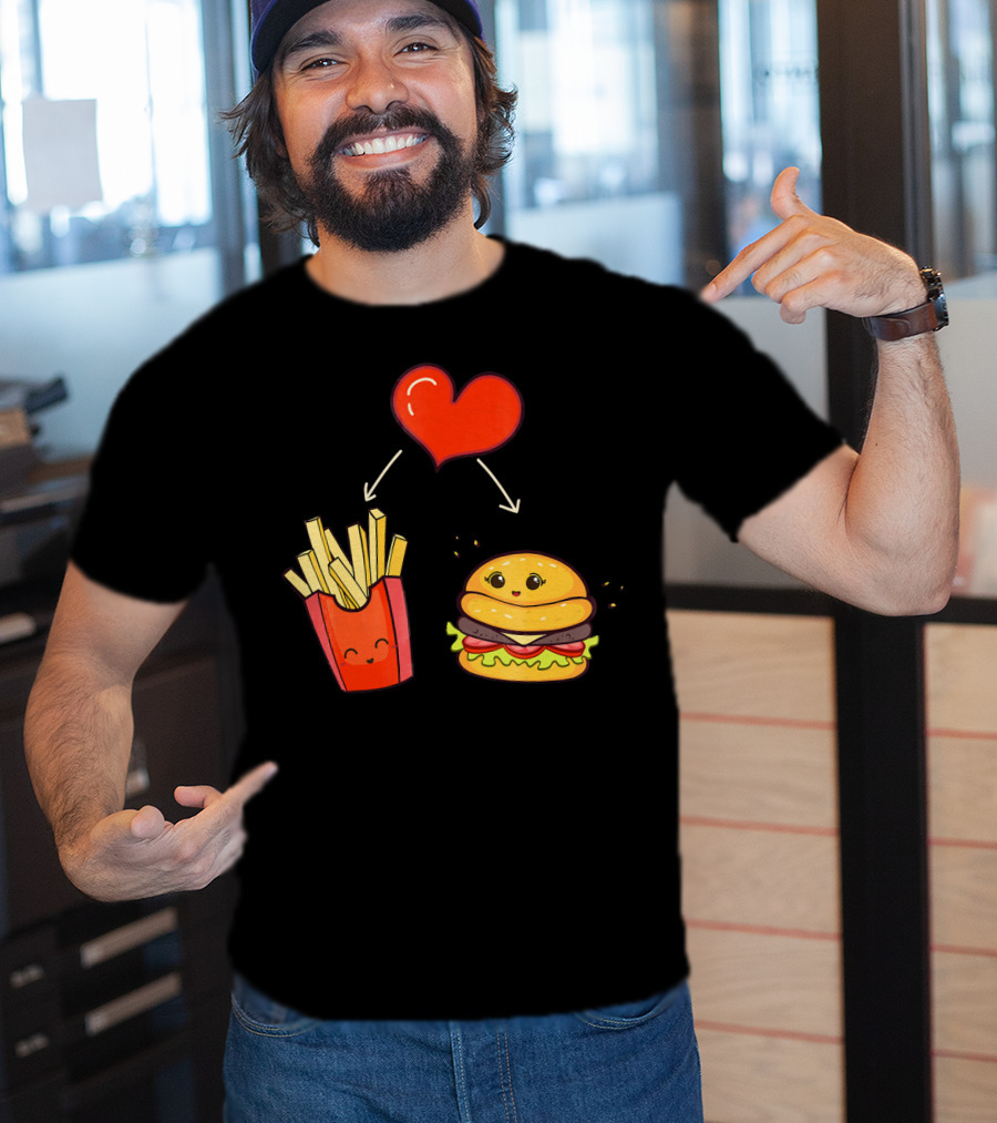 Burger Fries Kids Kawaii Heart Cute Food Lovers T-Shirt