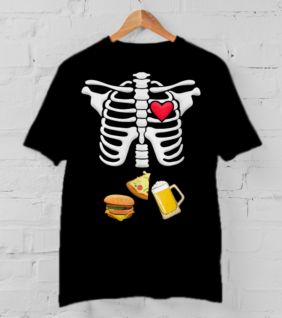 Hamburger Pizza Beer Heart Skeleton Ribs T-Shirt