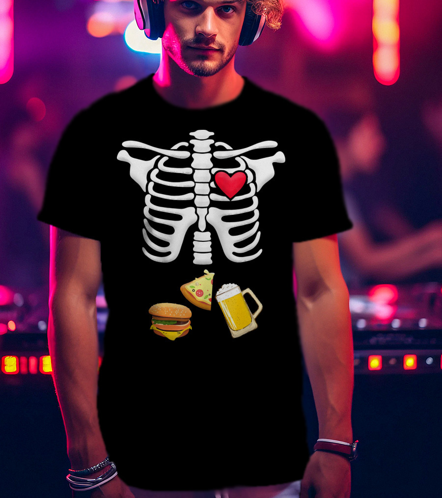 Hamburger Pizza Beer Heart Skeleton Ribs T-Shirt