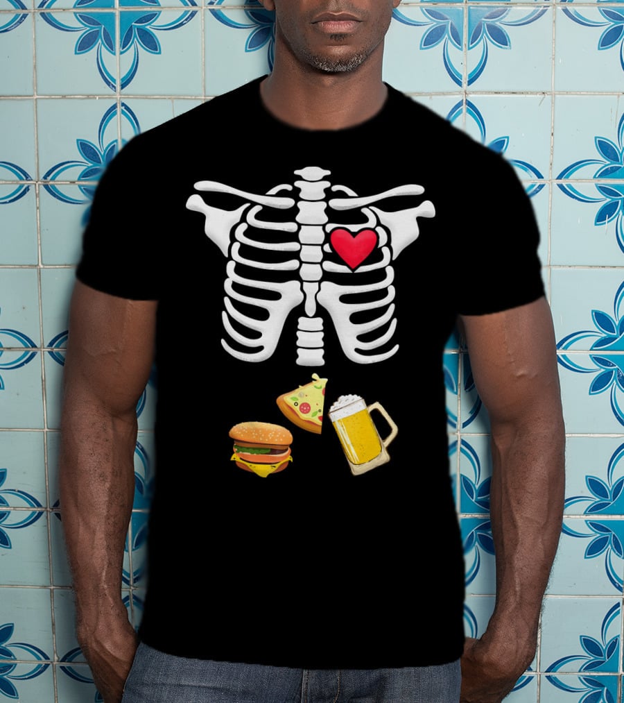 Hamburger Pizza Beer Heart Skeleton Ribs T-Shirt