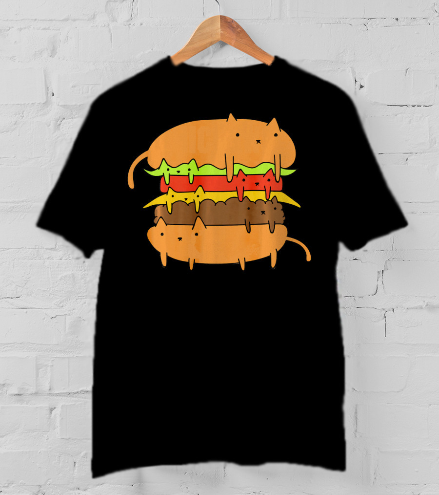 Cute Kawaii Cat Cheese Burger Adorable Layers T-Shirt