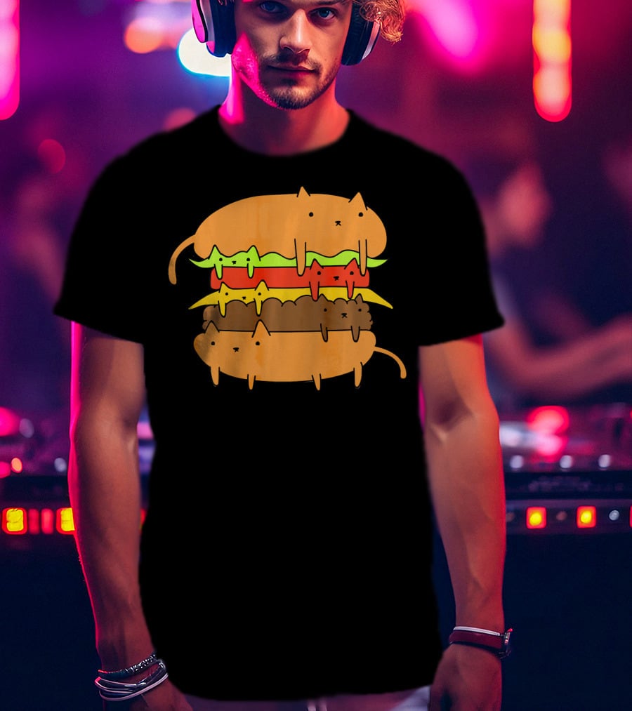 Cute Kawaii Cat Cheese Burger Adorable Layers T-Shirt