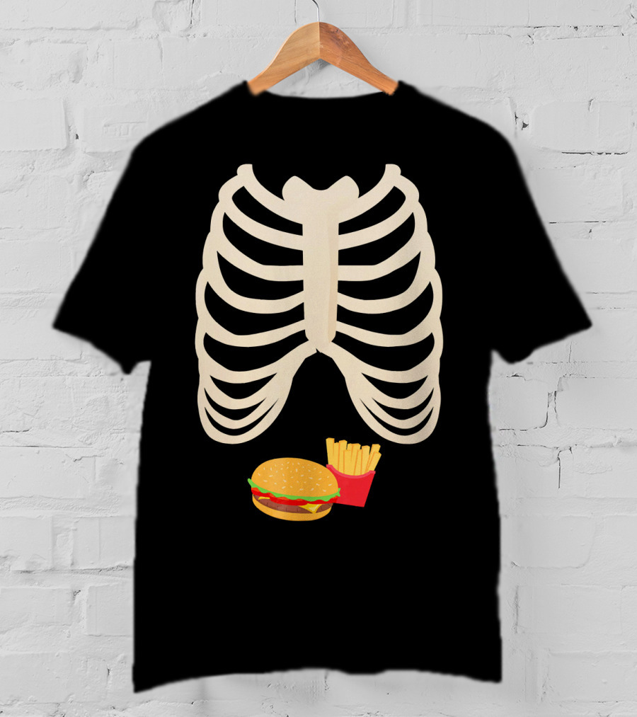 Halloween Skeleton Rib Cage Xray Burger And Fries T-Shirt