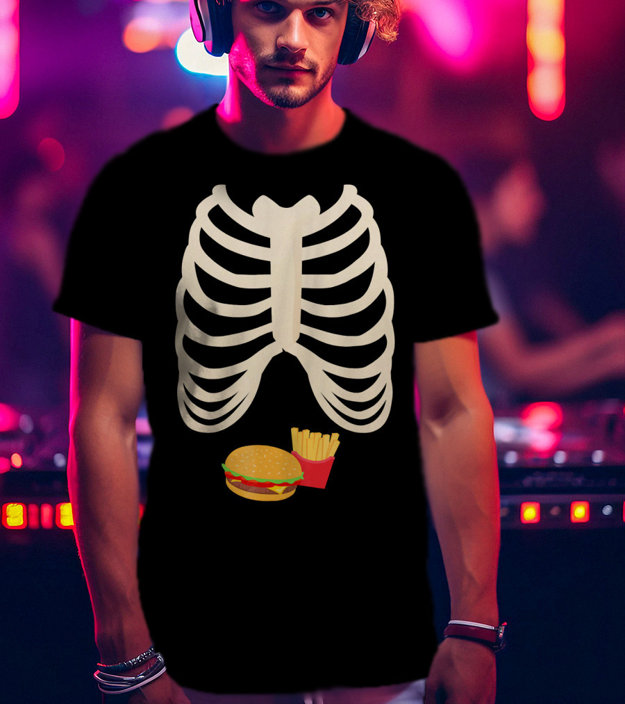 Halloween Skeleton Rib Cage Xray Burger And Fries T-Shirt