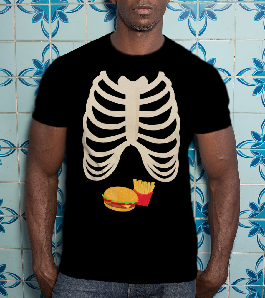 Halloween Skeleton Rib Cage Xray Burger And Fries T-Shirt