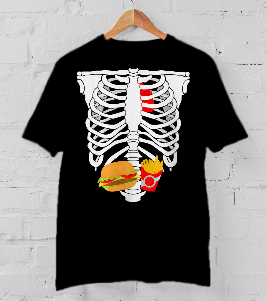 Skeleton Ribcage With Burger And Fries T-Shirt