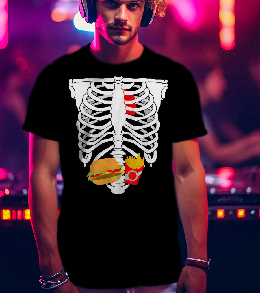 Skeleton Ribcage With Burger And Fries T-Shirt