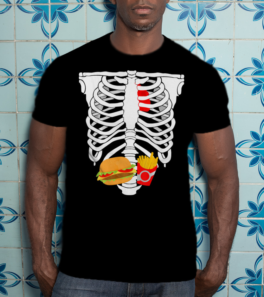 Skeleton Ribcage With Burger And Fries T-Shirt