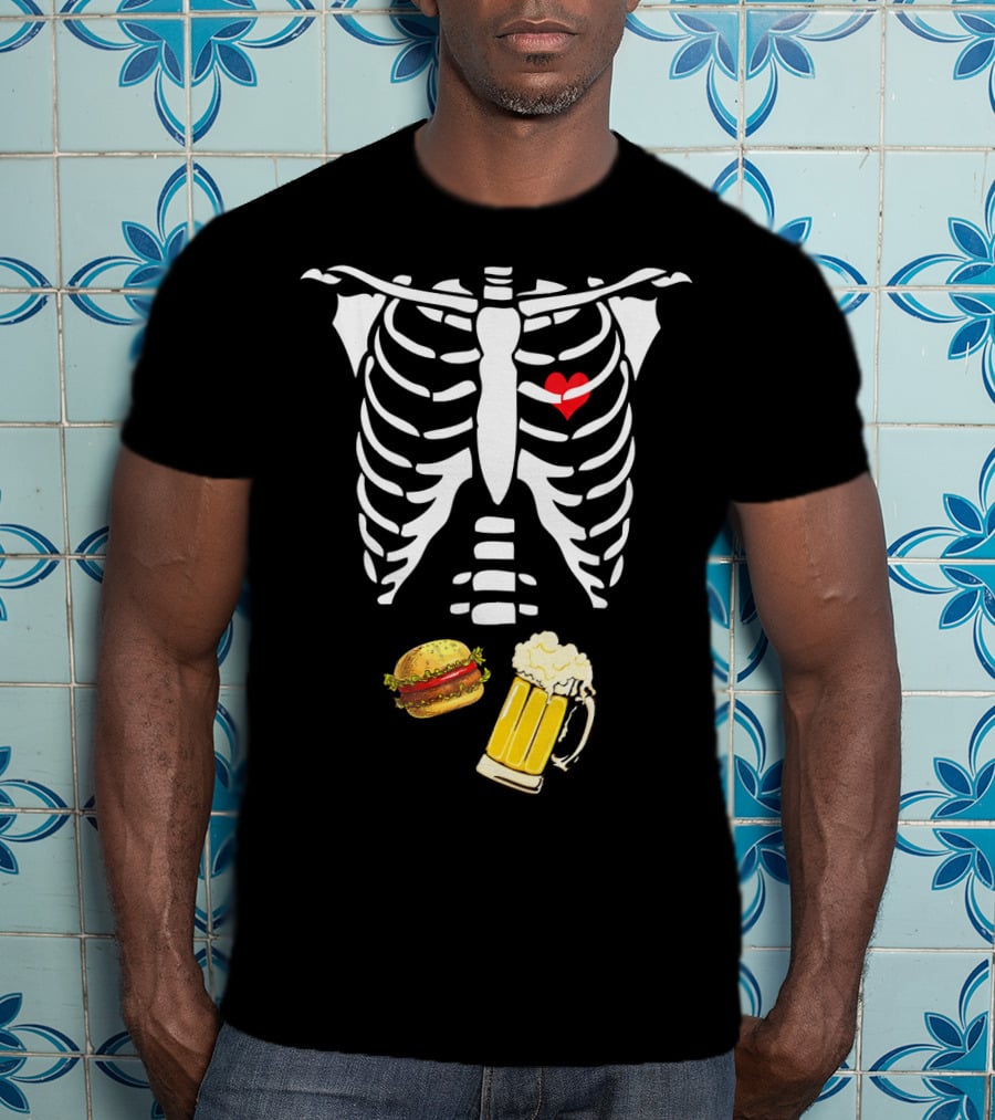Beer Hamburger Skeleton Ribcage Heart T-Shirt