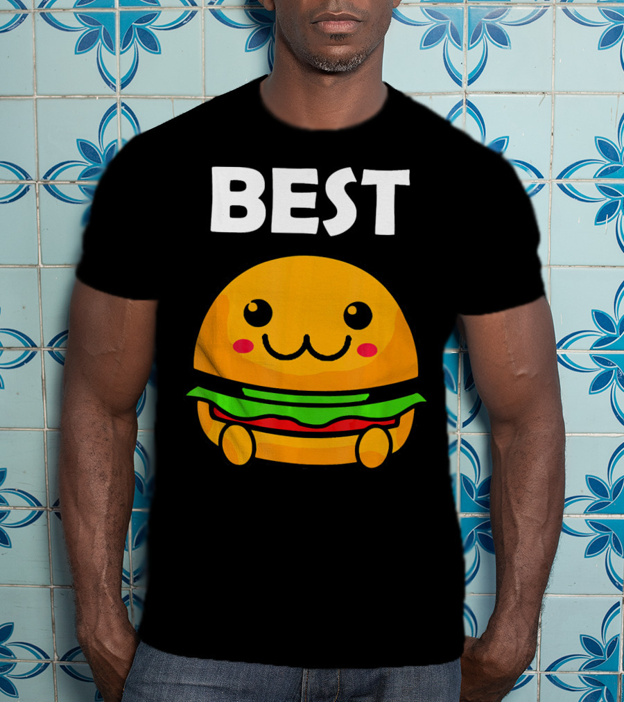 Burger Matching Fries Best Friend Novelty Best Cute Kawaii Face T-Shirt