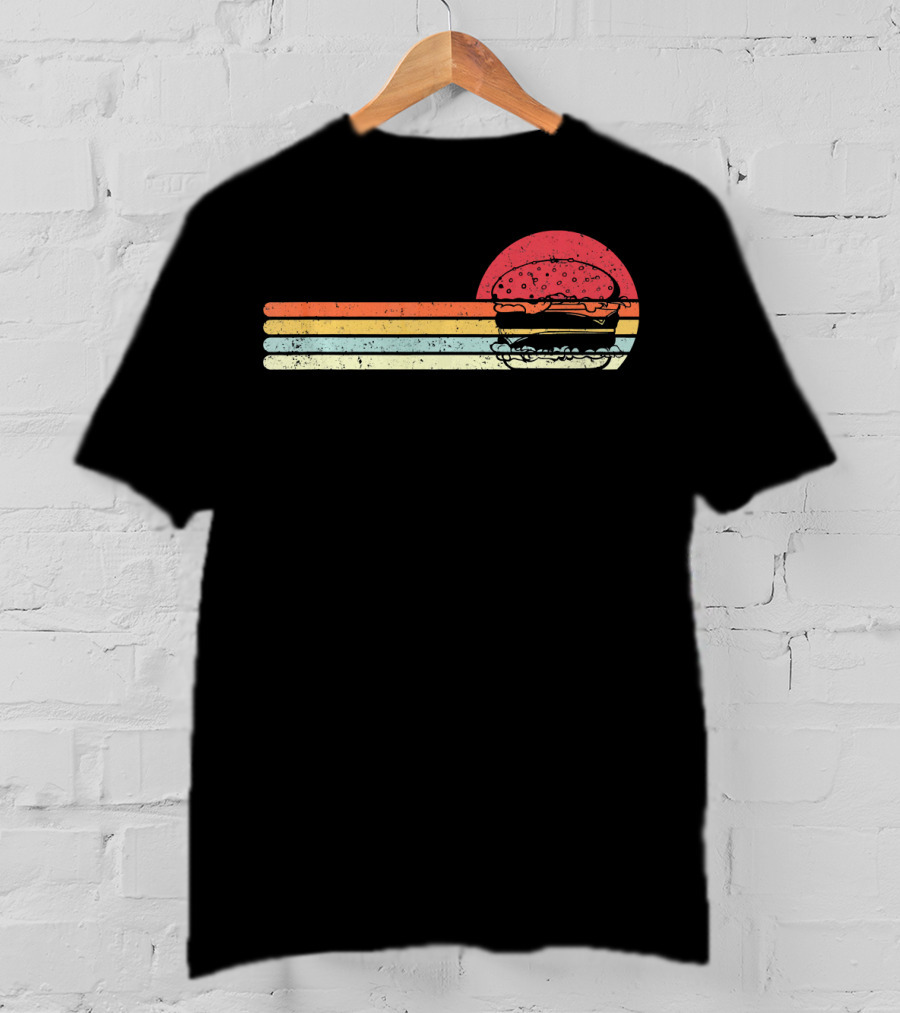 Retro Cheeseburger Sunset Stripes Burger T-Shirt