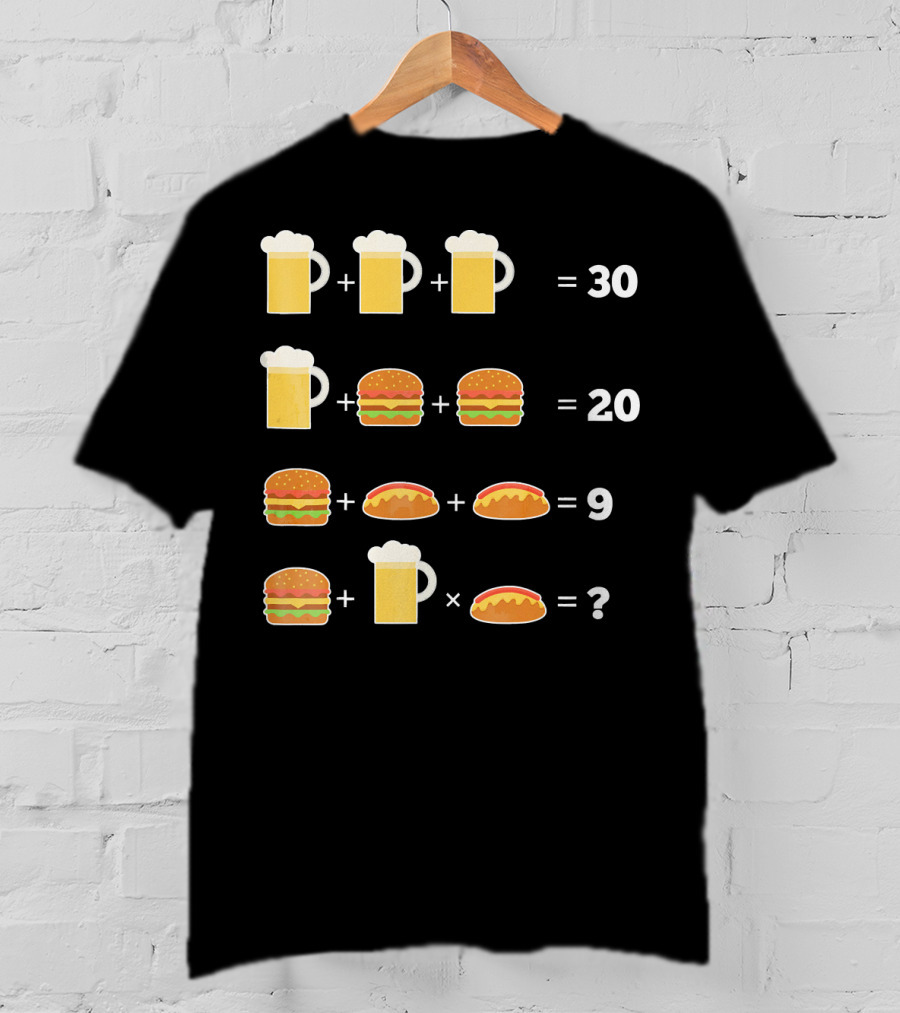 Beer And Hamburger Hot Dog Math Puzzle Equation T-Shirt