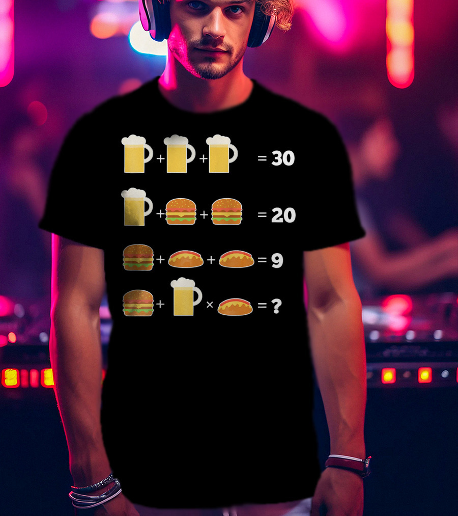 Beer And Hamburger Hot Dog Math Puzzle Equation T-Shirt
