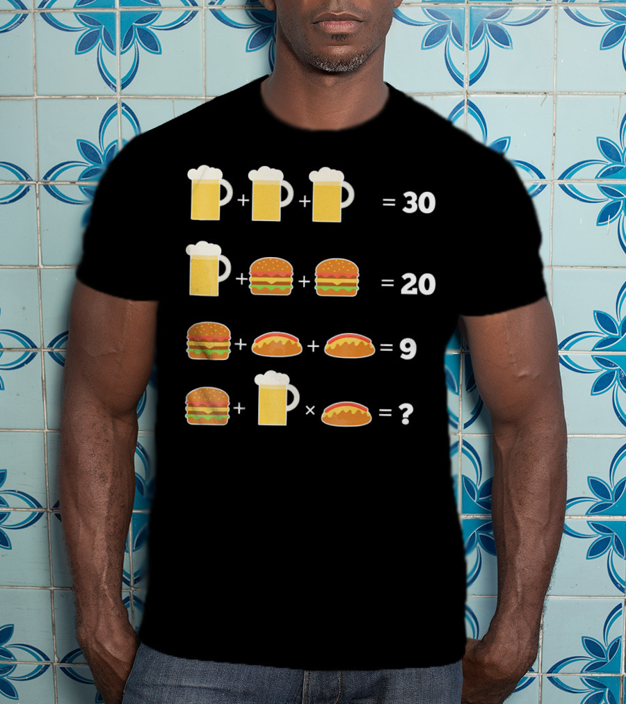 Beer And Hamburger Hot Dog Math Puzzle Equation T-Shirt