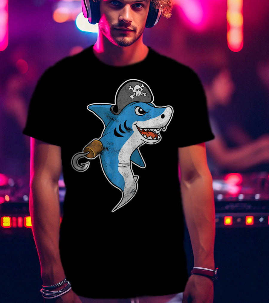 Pirate Shark With Hook And Pirate Hat T-Shirt