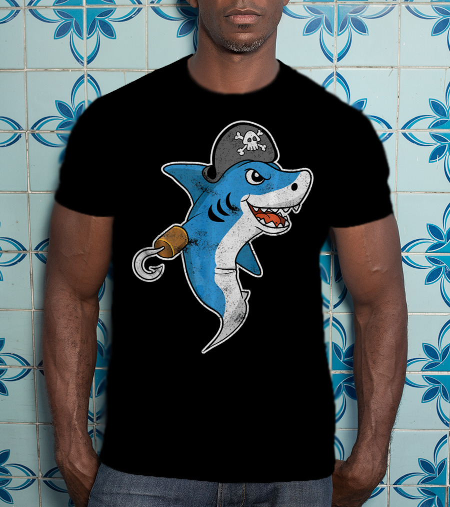 Pirate Shark With Hook And Pirate Hat T-Shirt