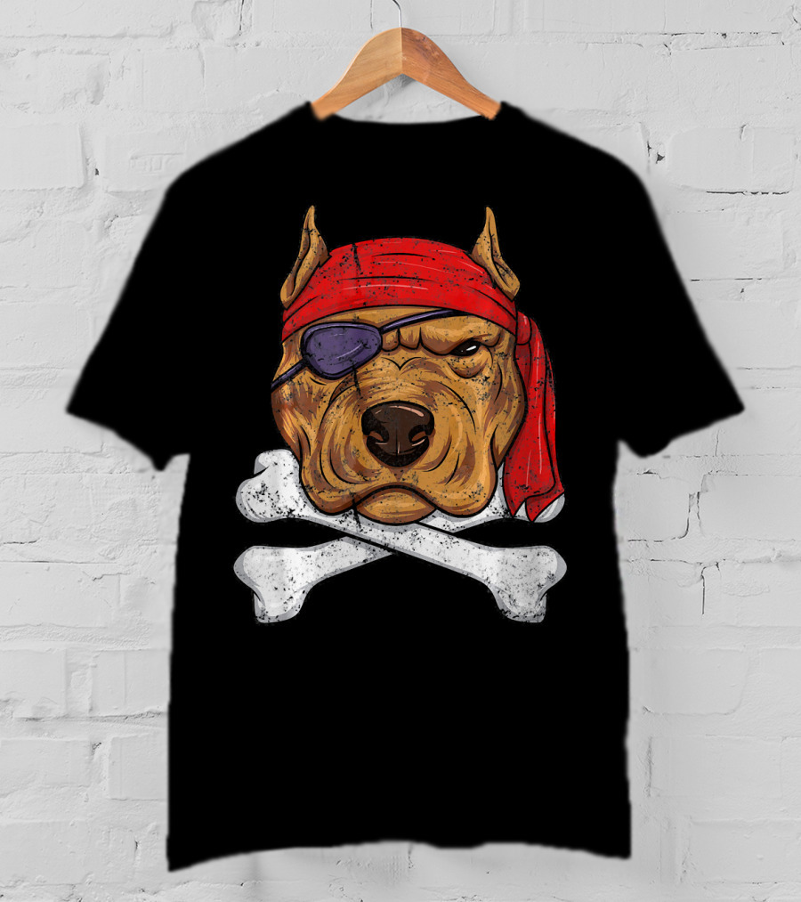 Vintage Pirate Dog Funny Puppy Crossbones Eyepatch Red Bandana T-Shirt