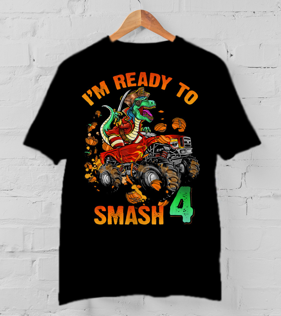 Halloween Pirate Monster Truck Dinosaur I'm Ready To Smash 4 T-Shirt