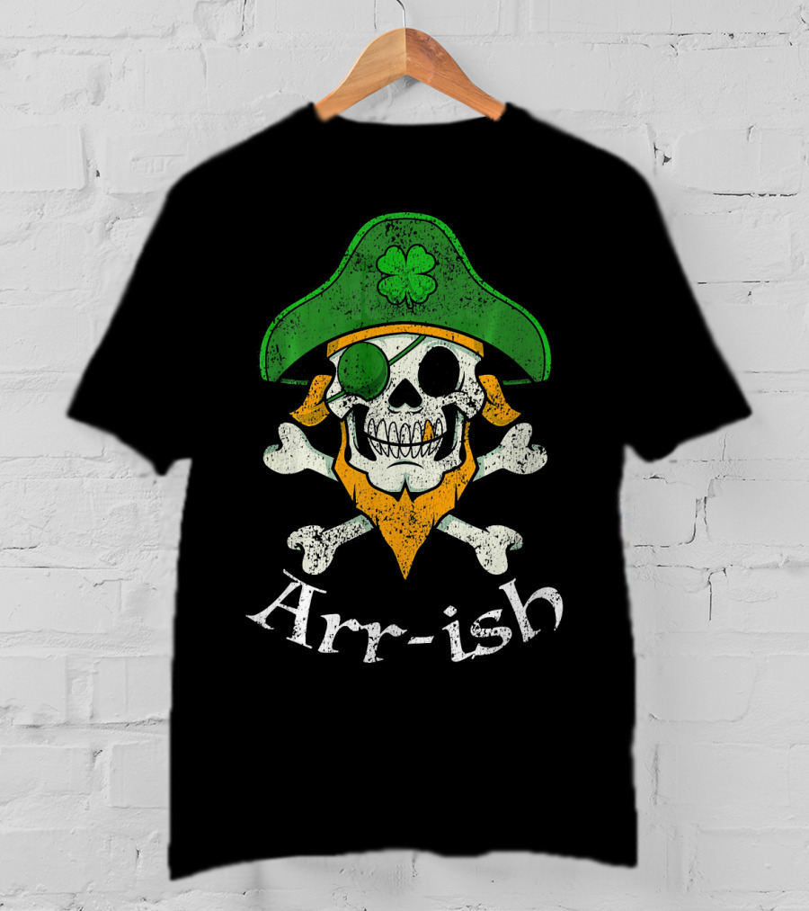 Arr-ish Funny Irish Skull Clover Pirate Beard T-Shirt