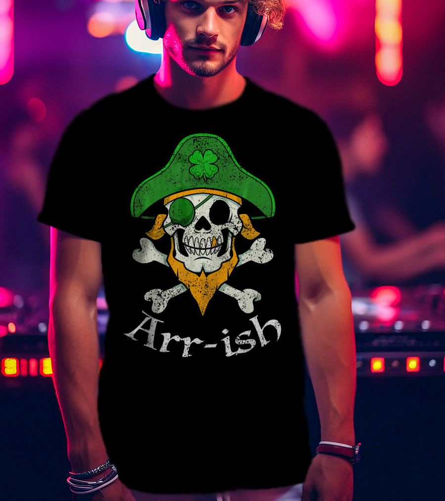 Arr-ish Funny Irish Skull Clover Pirate Beard T-Shirt