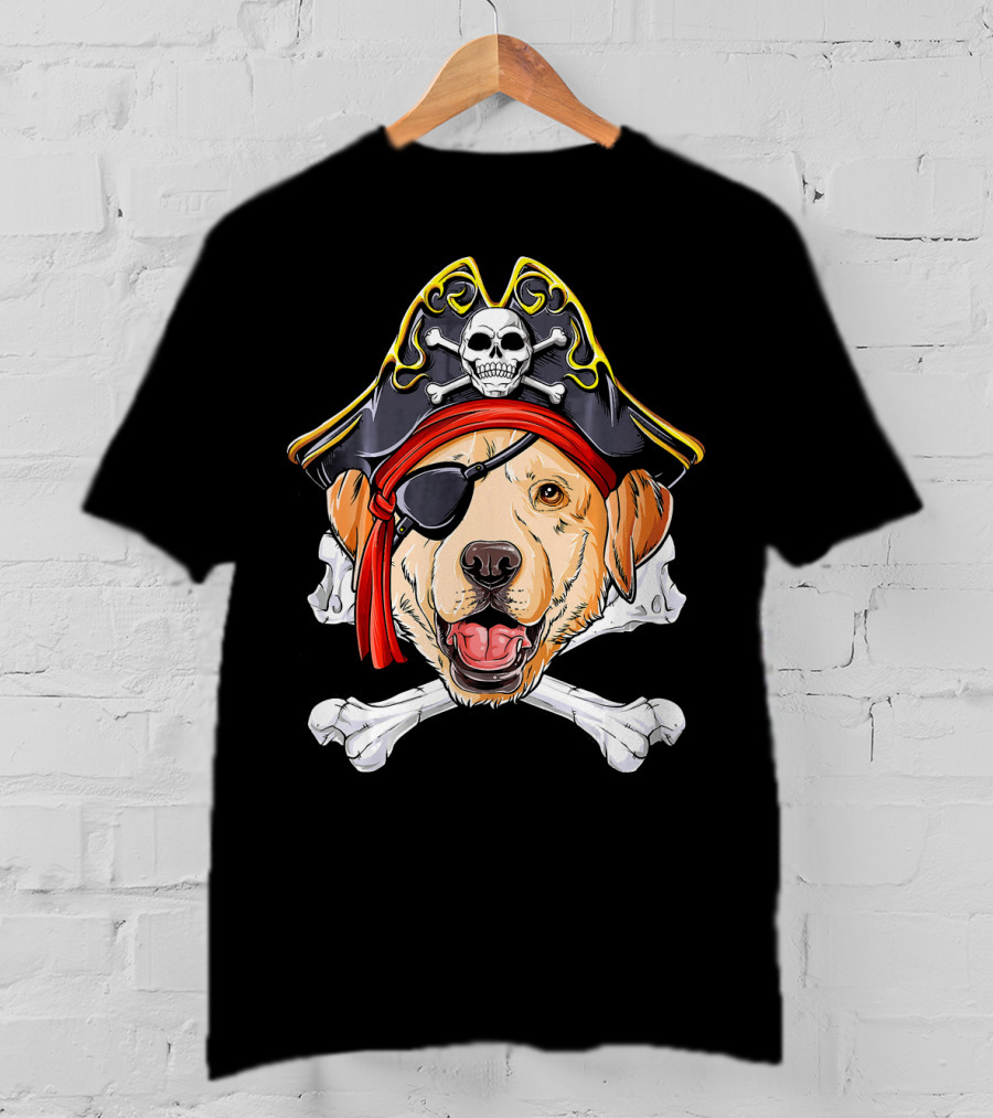 Labrador With Pirate Skull Hat And Crossbones T-Shirt