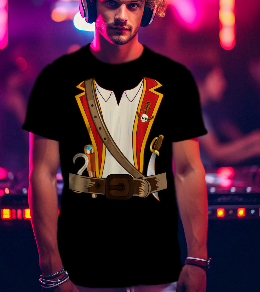 Funny Pirate Halloween Costume With Sword And Telescope T-Shirt
