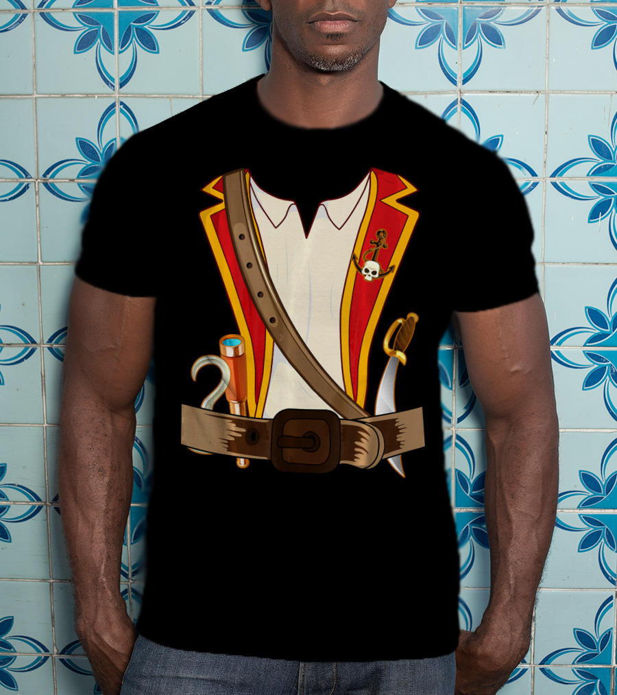 Funny Pirate Halloween Costume With Sword And Telescope T-Shirt