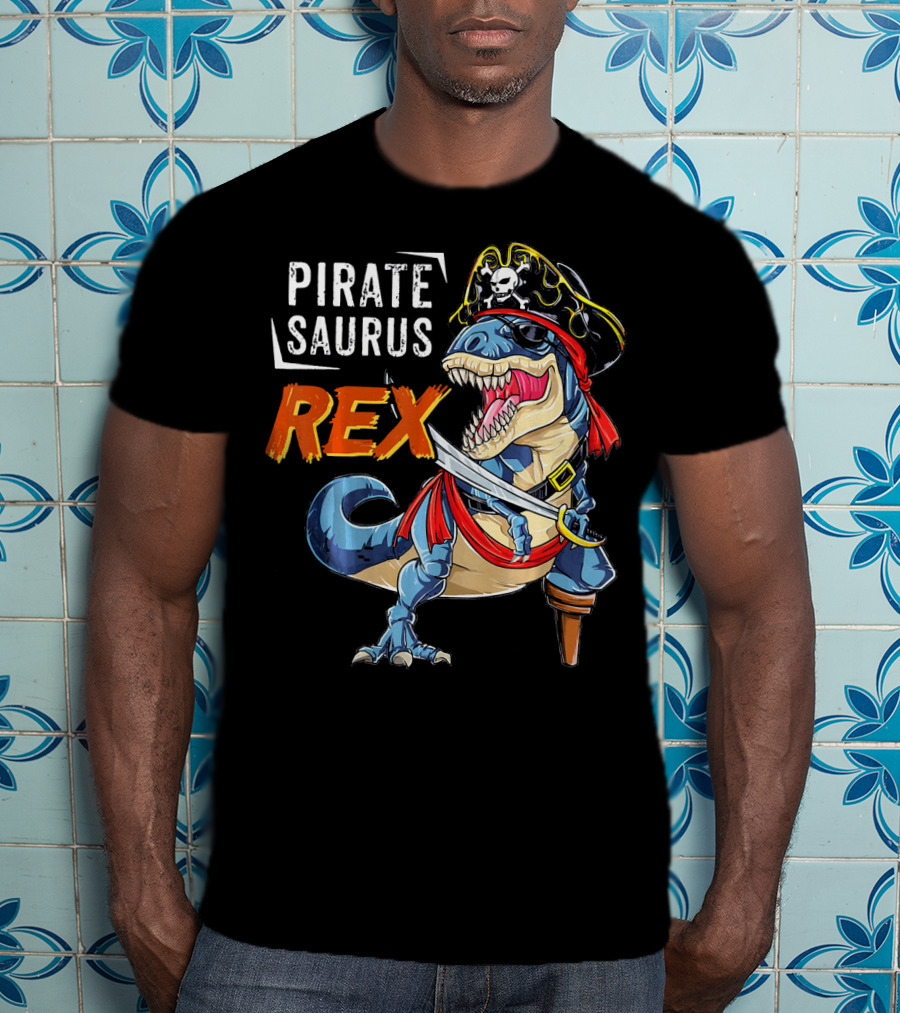 Pirate Saurus Rex Dinosaur Pirate Halloween Costume Hat T-Shirt