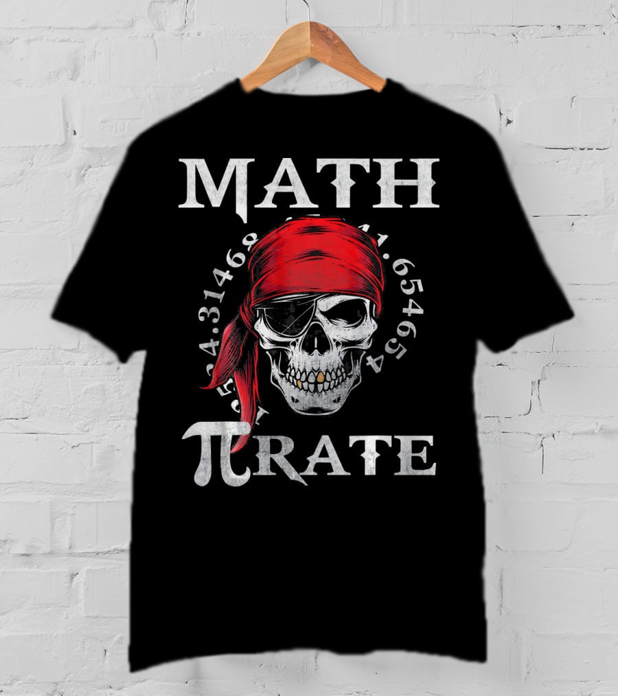 Math Pi-rate Skull With Red Bandana And Numbers T-Shirt