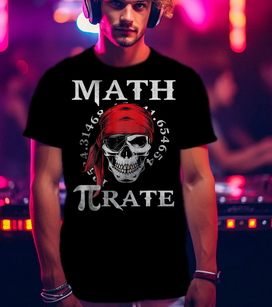 Math Pi-rate Skull With Red Bandana And Numbers T-Shirt
