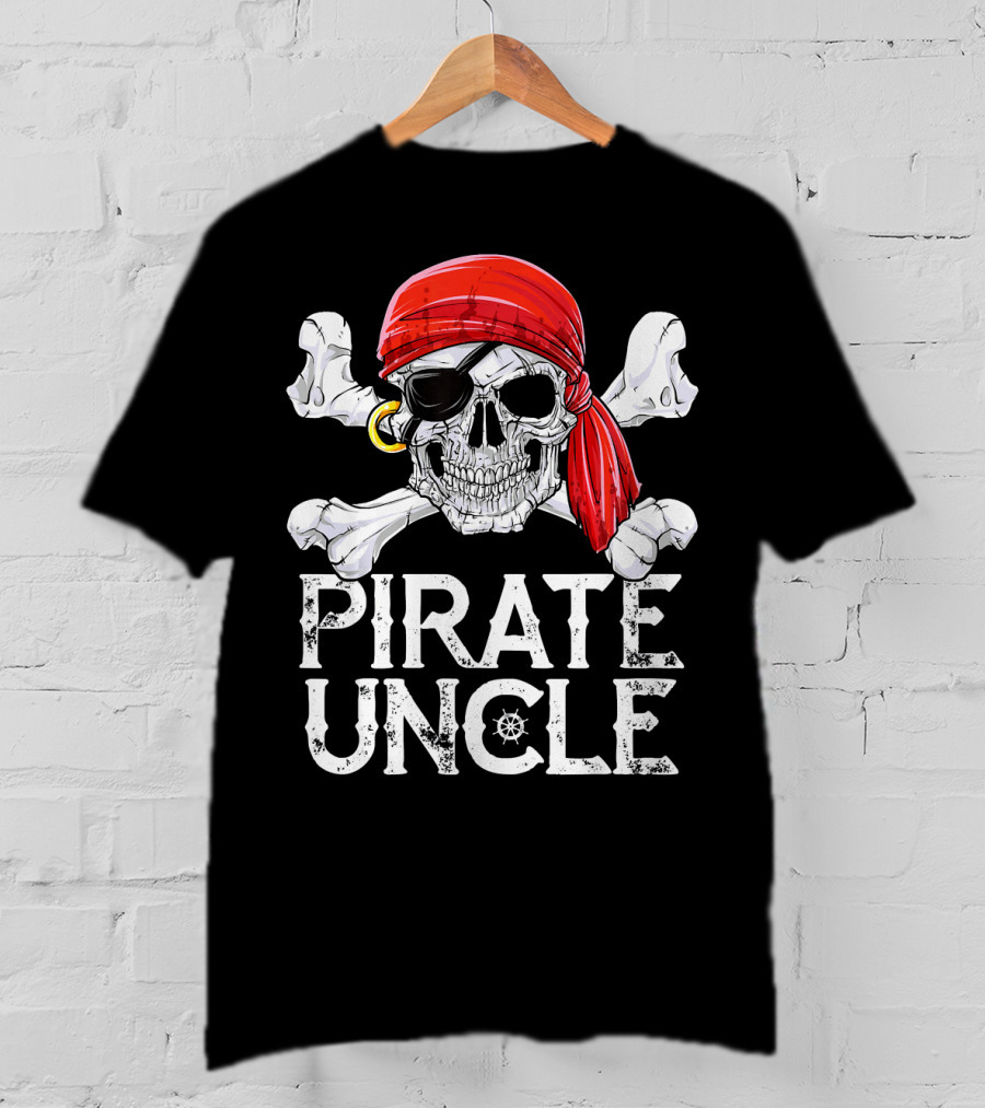 Pirate Uncle Skull Crossbones Jolly Roger Bandana Eyepatch T-Shirt