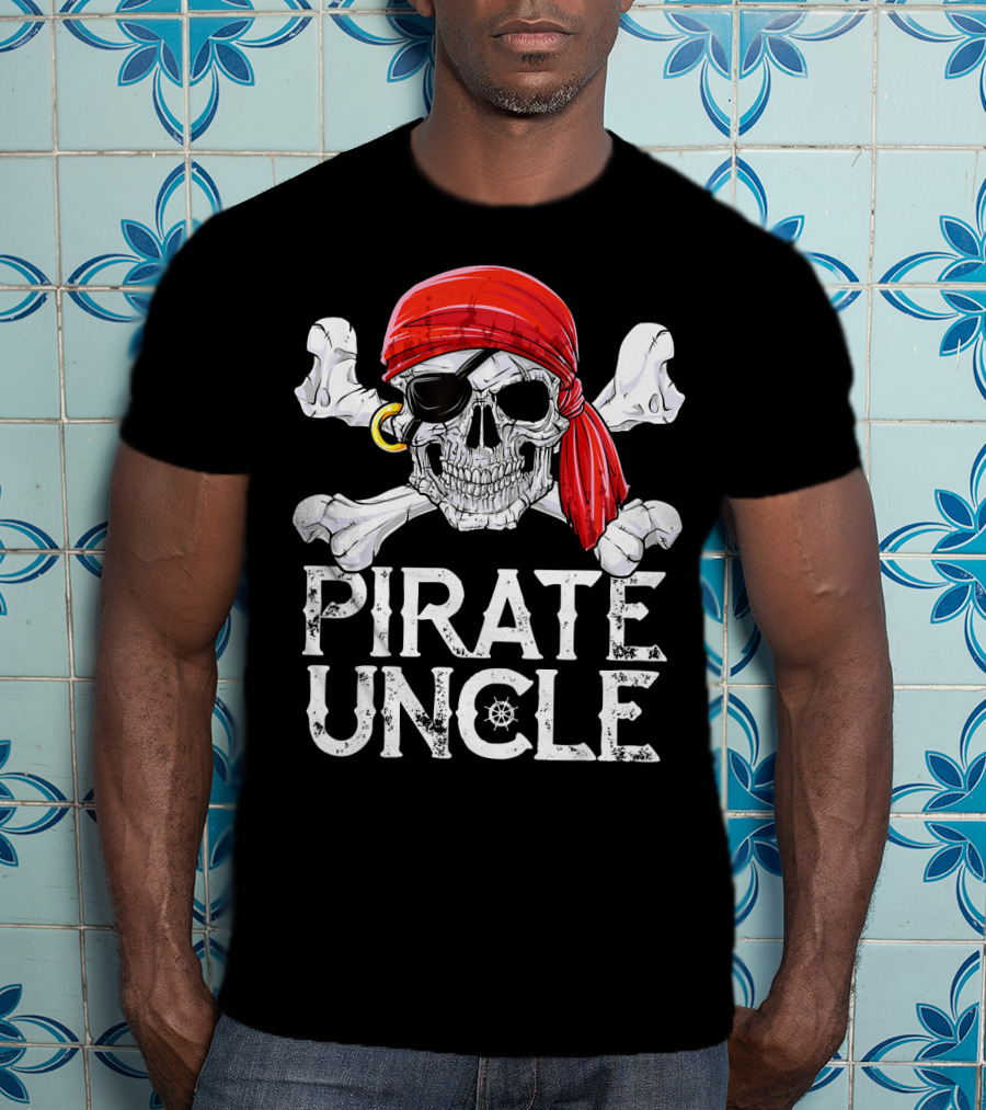 Pirate Uncle Skull Crossbones Jolly Roger Bandana Eyepatch T-Shirt