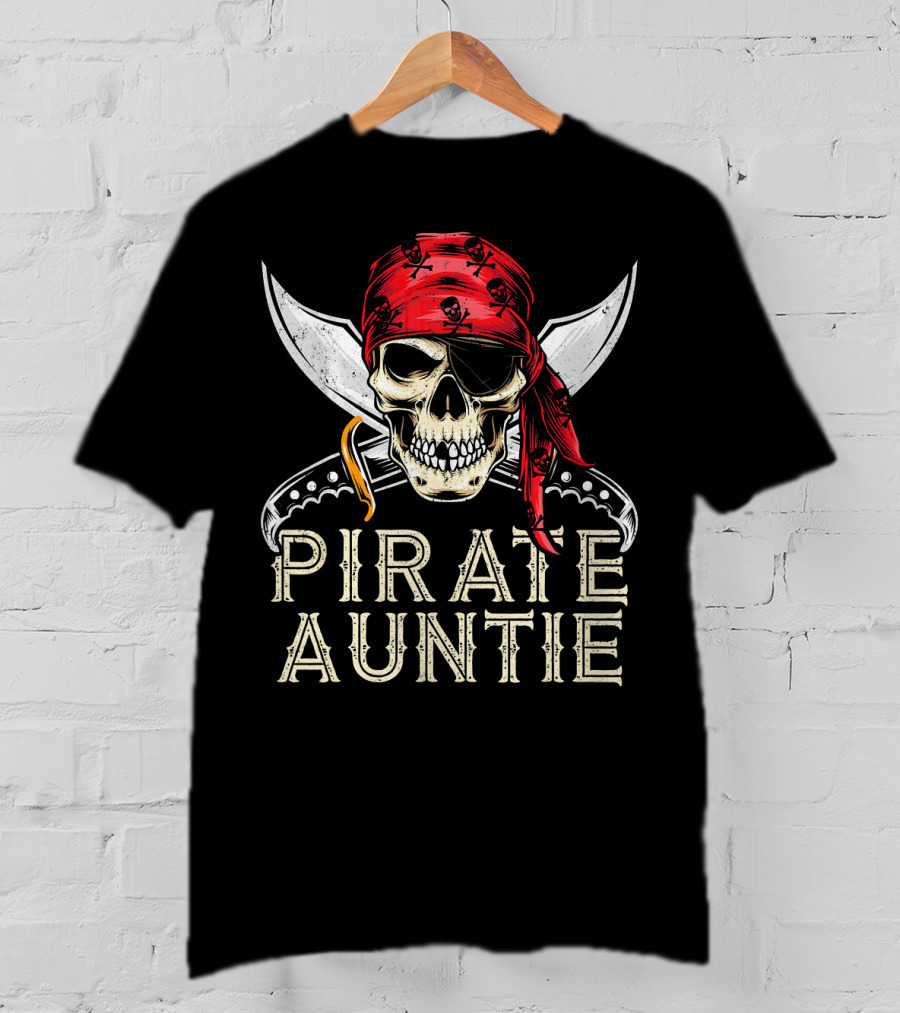 Pirate Auntie Jolly Roger Skull Bandana Crossed Swords T-Shirt