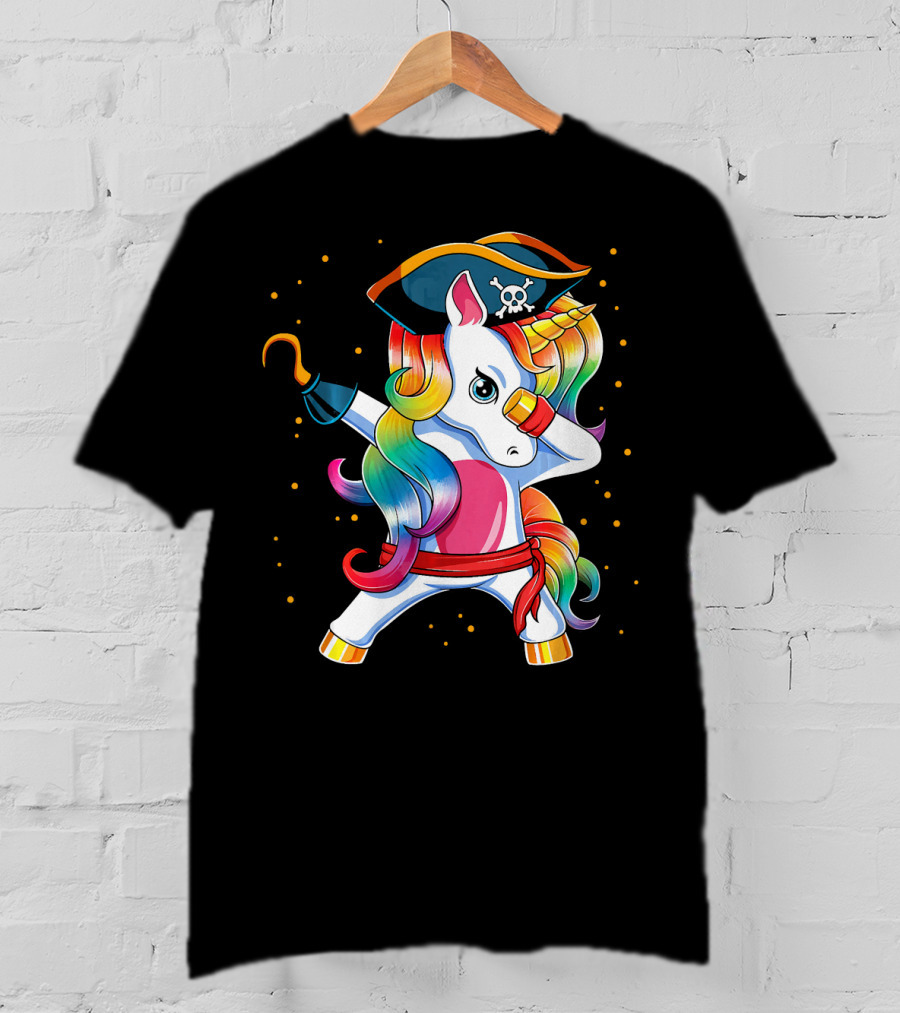 Funny Pirate Unicorn With Rainbow Hair And Eye Patch T-Shirt